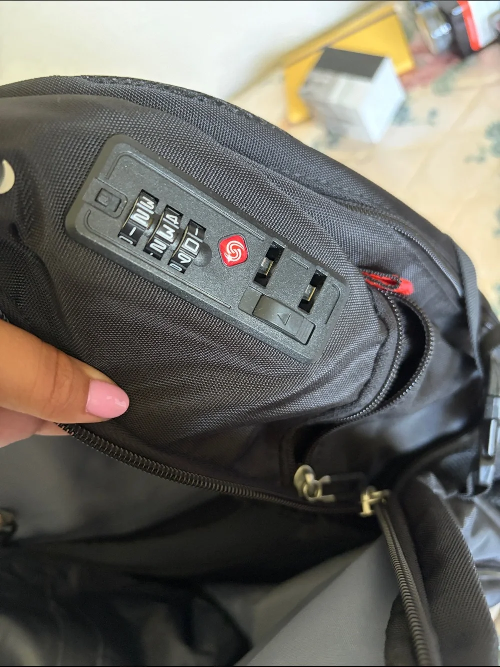 Black Travel Backpack with Red Accents